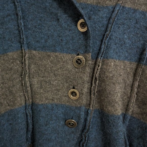 Free People Double Breasted Gray Blue Stripe Wool Angora Blend Sweater S - Picture 2 of 7